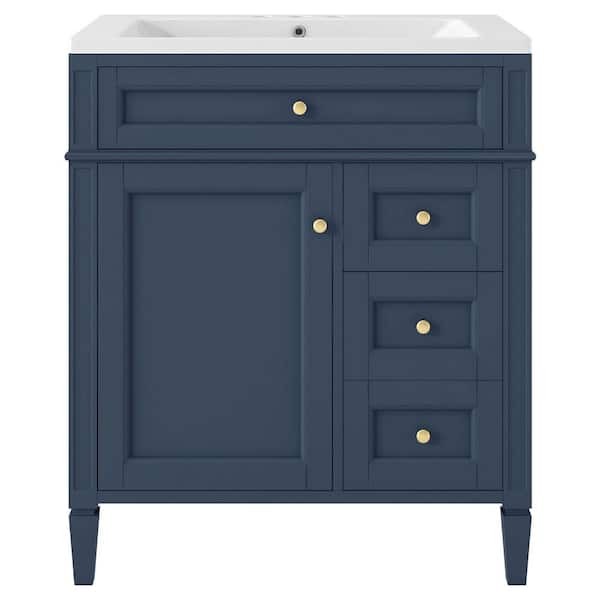 EPOWP 30 in. W x 18 in. D x 33 in. H Single Sink Freestanding Bath Vanity in Blue with White Resin Top and Storage