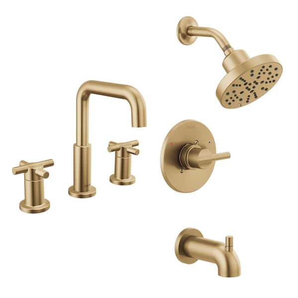 Nicoli 5-Spray Tub and Shower Faucet with 8 in. Widespread Double Handle Bathroom Faucet in Champagne Bronze