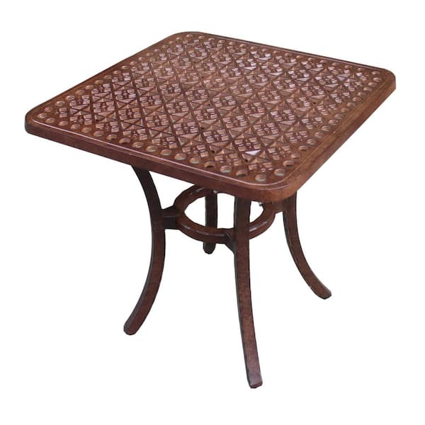 Afoxsos 21 in. Rustic Brown Outdoor Patio Square Aluminum Side Table, Ebony Rose