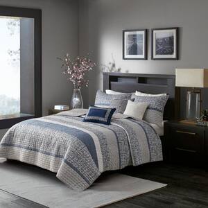 Melody 6-Piece Navy Microfiber Full/Queen Quilt Set