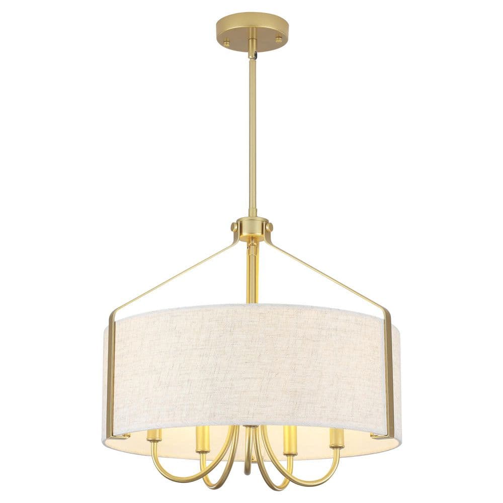 5 light 18.35 in. Gold Iron Dimmable Drum Linen Blend Chandelier With White Fabric Shade For Bedroom no bulbs included price history on PriceWatchPro