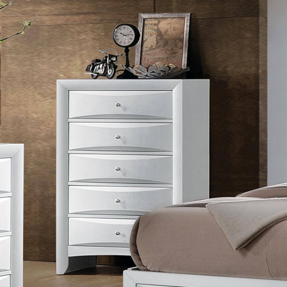White Vertical 5-Drawer Wood Chest with Dovetail Design