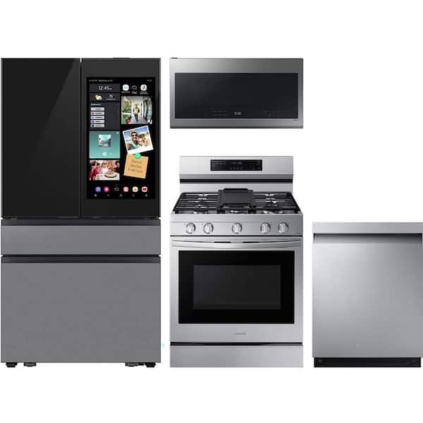 23 cu. ft. Bespoke Counter Depth 4 Door French Door Refrigerator with 5 Burner Smart Gas Range and Diswasher