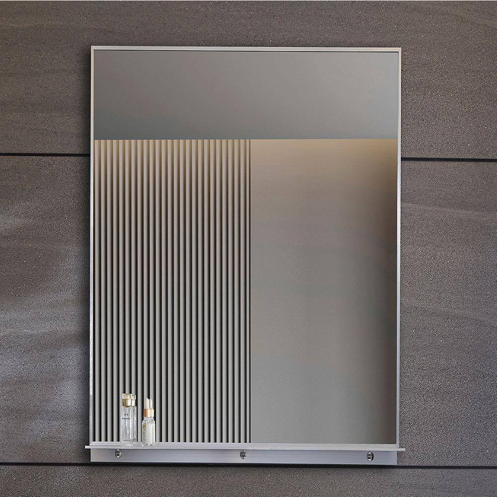 Lexi 24" x 32" Silver Aluminum Rectangular Mirror with Shelf