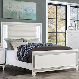 Seboya White King Panel Bed with LED Light and Care Kit