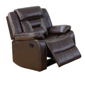 Brown Leather Glider Recliner with Pillow Arms
