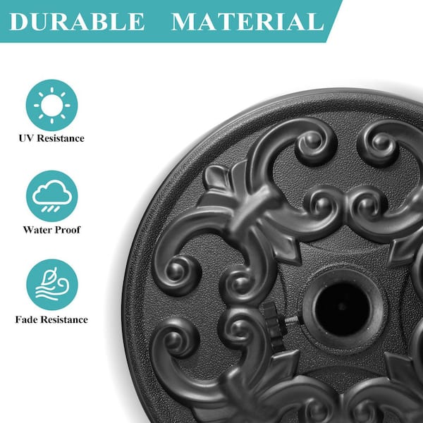 30 lbs. Heavy-Duty Round Concrete Patio Market Umbrella Base in Black with Adjustable Adapters and Durable HDPE Shell