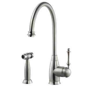 Charlotte Traditional Single-Handle Standard Kitchen Faucet with Sidespray and CeraDox Technology in Brushed Nickel