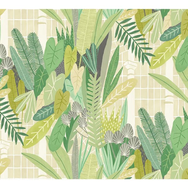 OhPopsi Glasshouse Green Tropical Damask Wallpaper Sample