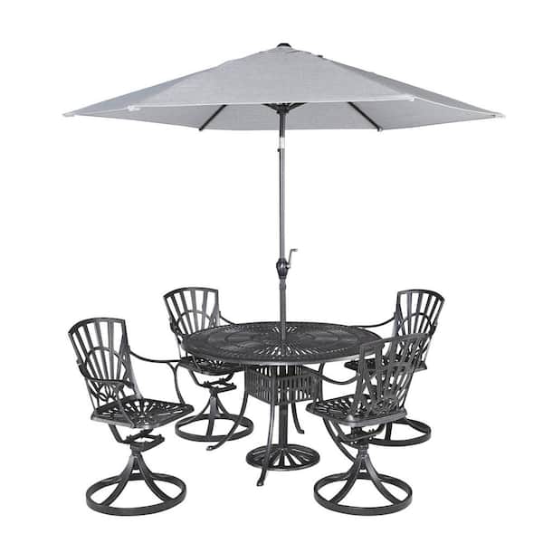 HOMESTYLES Grenada Charcoal Gray 5-piece Cast Aluminum 48 in. Round Outdoor Dining Set with Umbrella