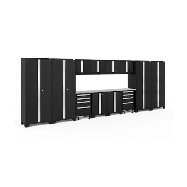 NewAge Products Bold Series 216 in. W x 76.75 in. H x 18 in. D 24-Gauge Steel Garage Cabinet Set in Black (14-Piece)