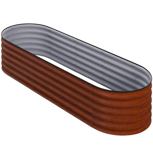 Unbranded 8 ft. x 2 ft. x 1.4 ft. Brown Metal Galvanized Outdoor Raised Garden Bed Kit with Safety Edging, Stock Tank for Garden