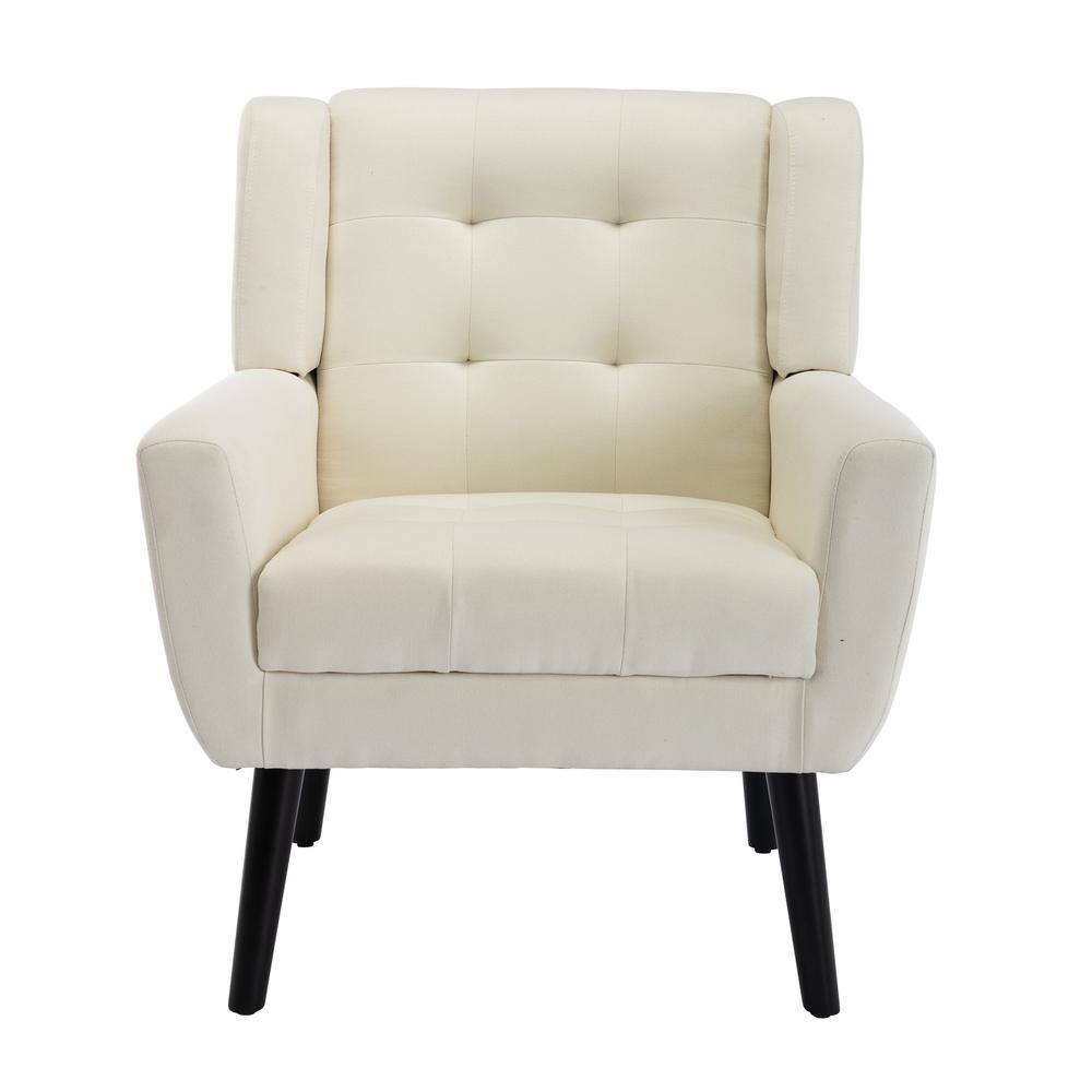 Beige Linen Material Accent Chair Bedroom Chair