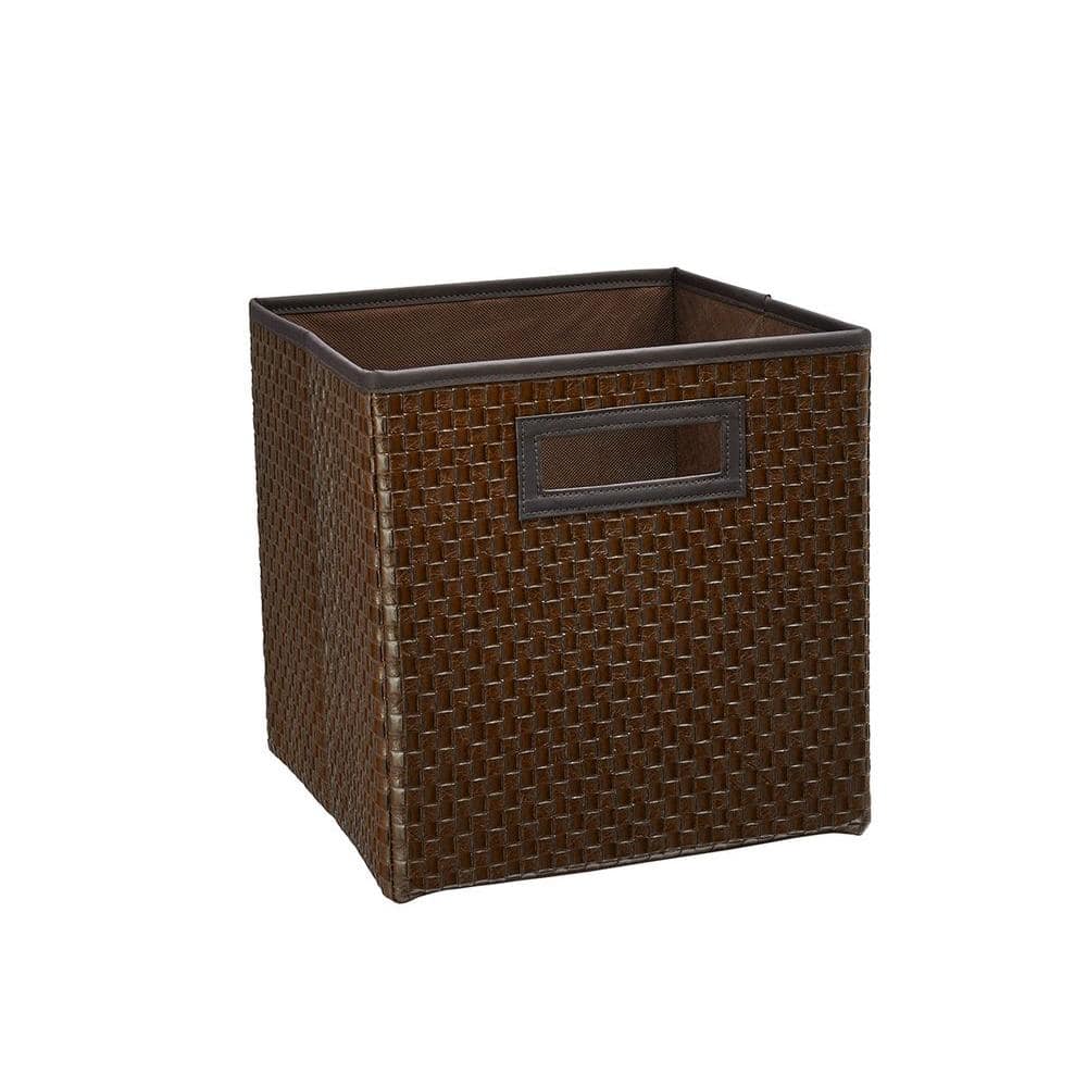 D Brown Fabric Cube Storage Bin, Faux Leather Storage Bins With Lid