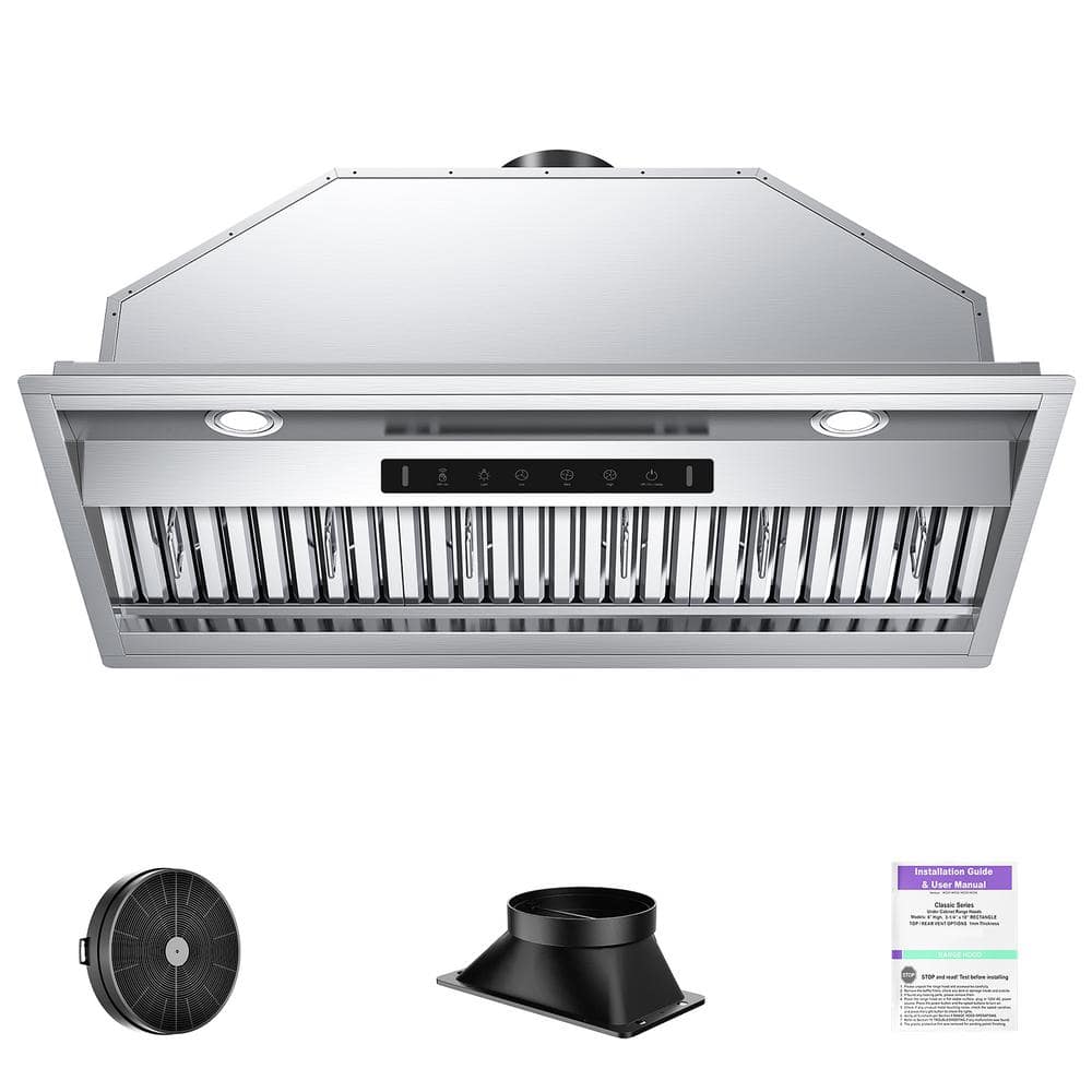 36 in. 600 CFM Convertible ducted to ductless Insert Range Hood in Stainless Steel with Gesture Control and Touch Panel