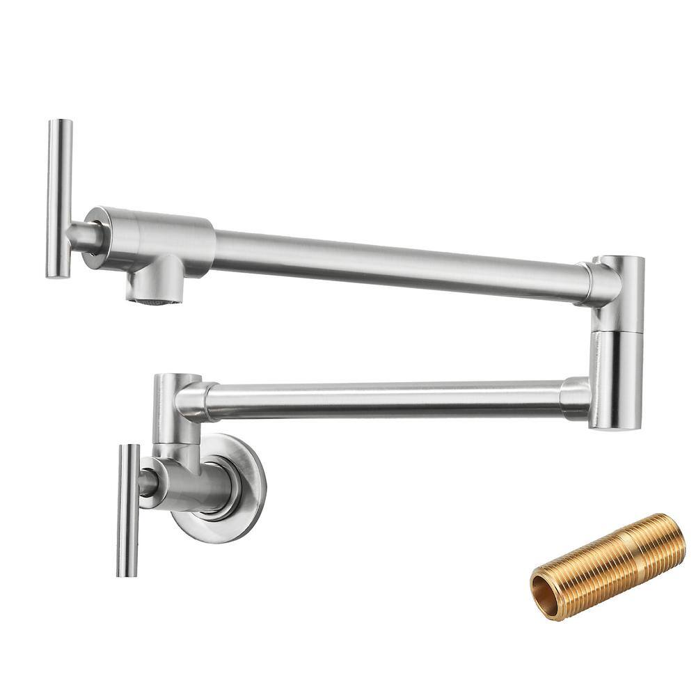 107G Lead Free Stainless Steel Wall Mount Pot Filler - Brushed Nickel Kitchen Faucet Single Hole