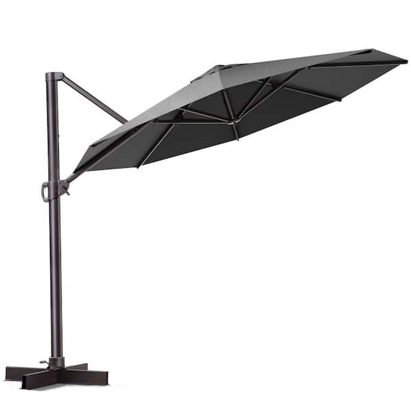 Crestlive Products 11 ft. x 11 ft. Heavy-Duty Frame Octagon Outdoor Cantilever Umbrella in Dark Gray