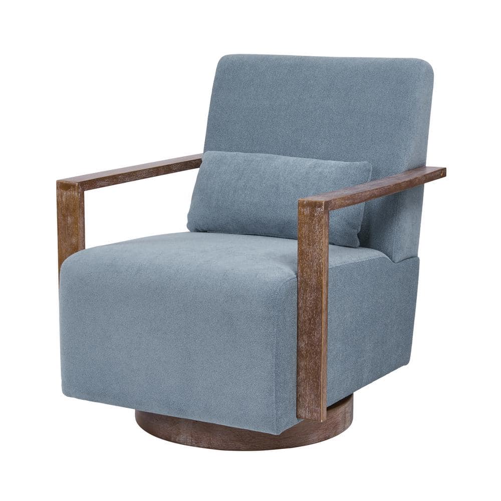 Pale Blue Linen Blend Swivel Accent Chair Modern Upholstered Armchair 360°