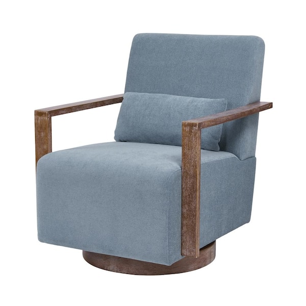 Unbranded Pale Blue Linen Blend Swivel Accent Chair Modern Upholstered Armchair 360° Comfy Lounge Reading Chair Side Chair