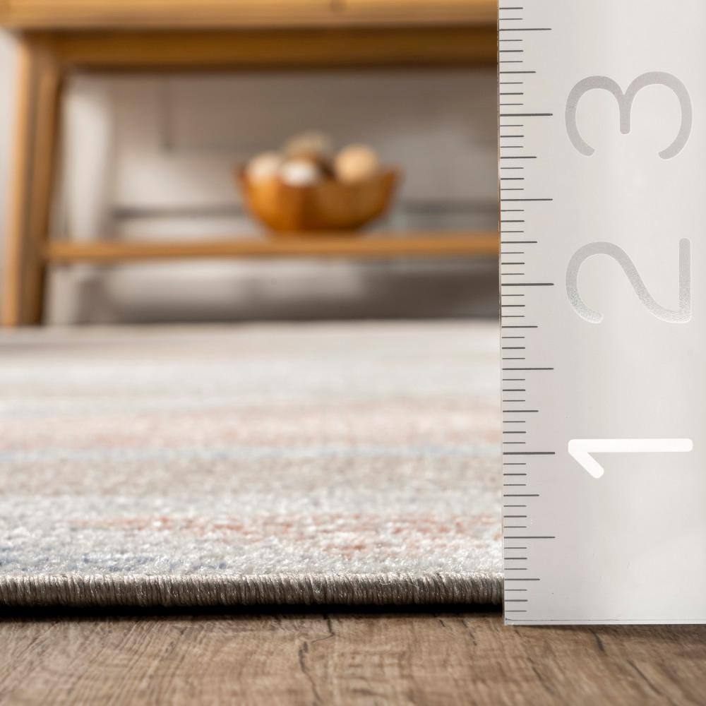 Ophelia Geometric Gray and Beige Synthetic Washable Area Rug