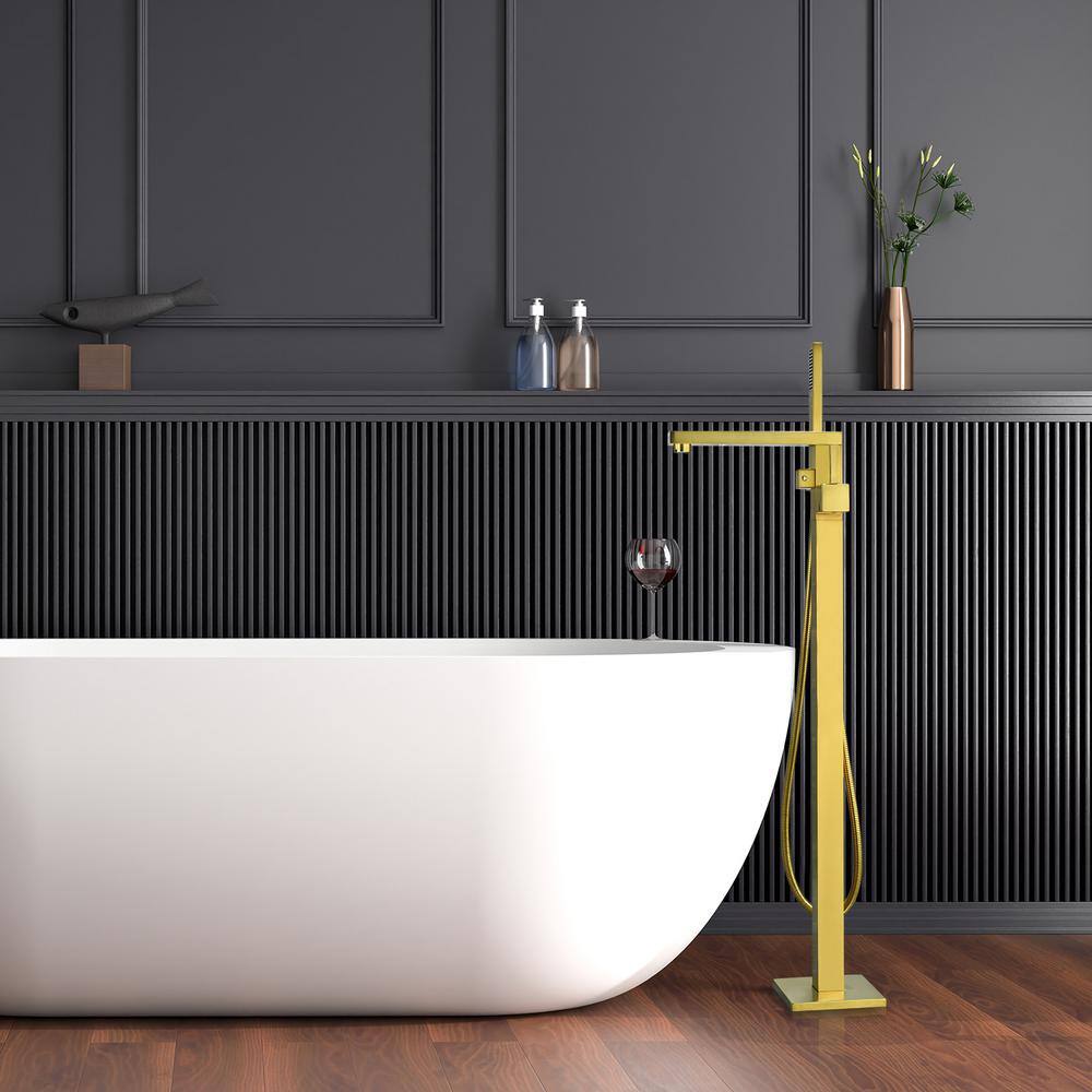 Brushed Gold Stainless Steel Freestanding Tub Filler with Handshower