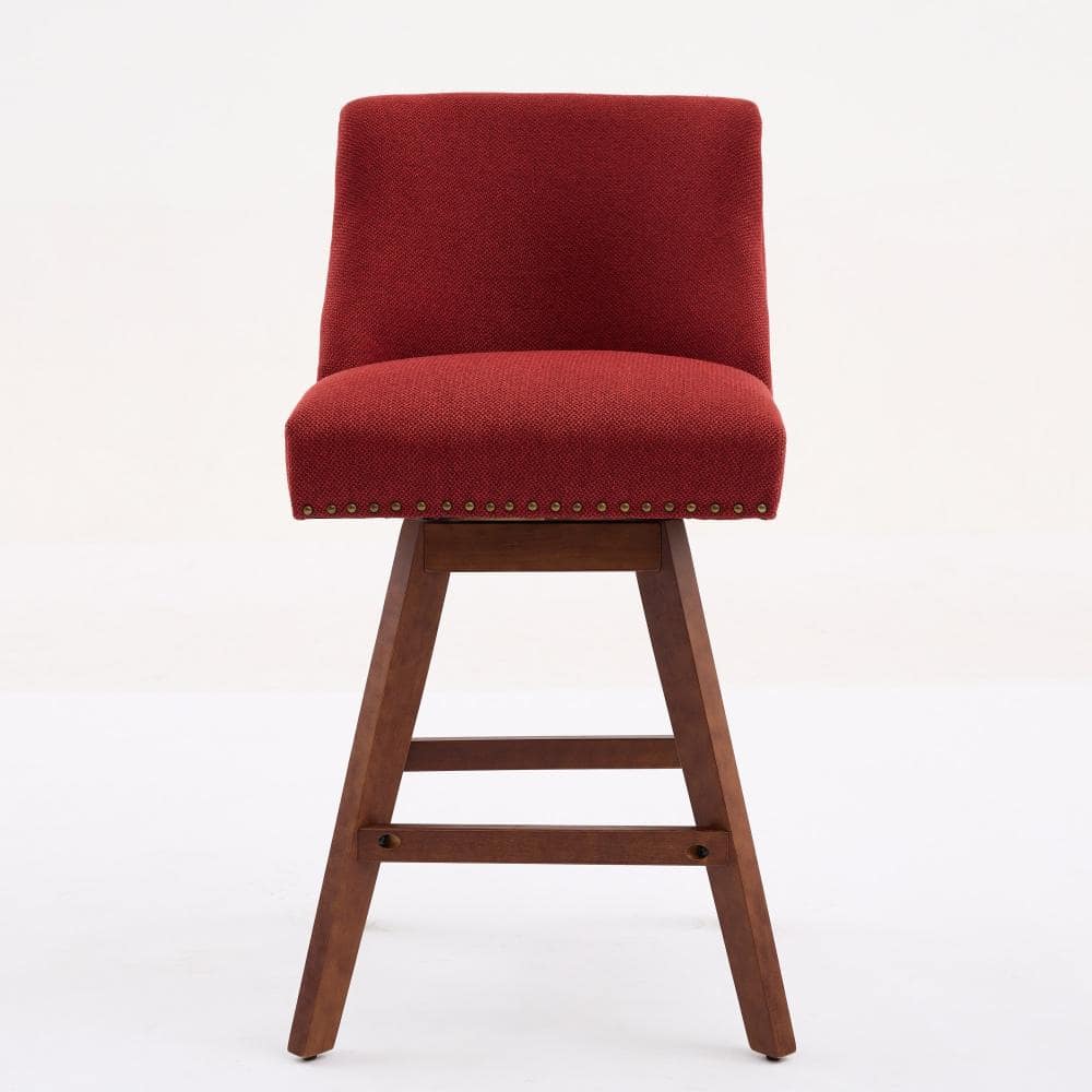 "Wine Red Fabric Upholstered Swivel Barstools with Curved Back and Cushion, 26"" Seat Height Counter Height Chair Set of 2" price history on PriceWatchPro