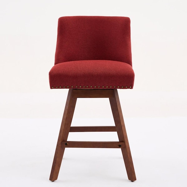 Wine Red Fabric Upholstered Swivel Barstools with Curved Back and Cushion, 26" Seat Height Counter Height Chair Set of 2