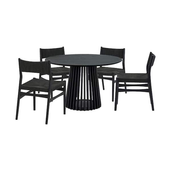 Armen Living Pasadena Erie 5-Piece Round Black Wood Top Dining Room Set Seats 4