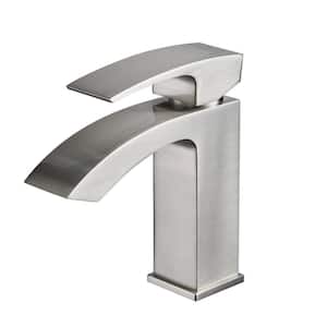 Single-Handle Single Hole Bathroom Faucet in Brushed Nickel, Waterfall Bathroom Sink Faucet