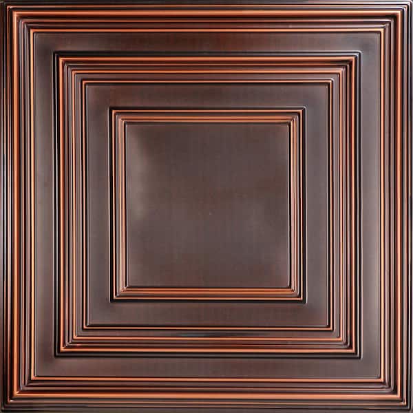 FROM PLAIN TO BEAUTIFUL IN HOURS Schoolhouse 2 ft. x 2 ft. PVC Glue-up or Lay in Faux Tin Ceiling Tile in Antique Copper ( 100 sq.ft. / case )