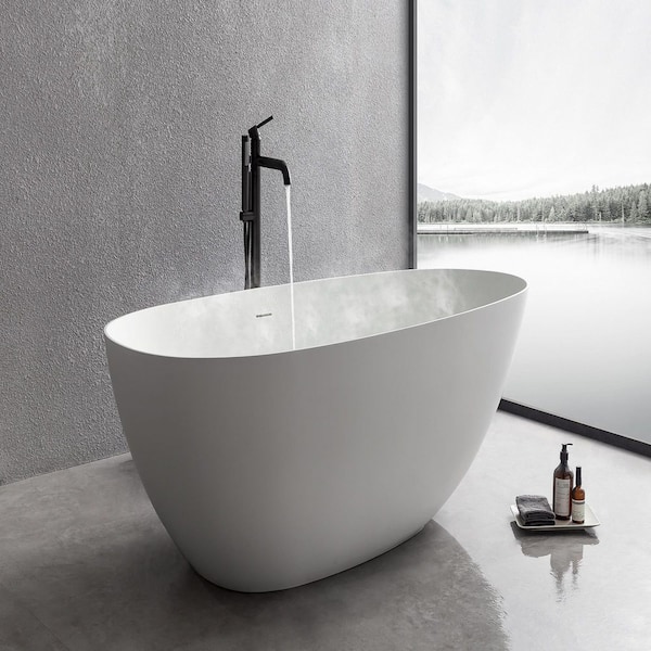 HBEZON 71 in. Stone Resin Soild Surface Flatbottom Non-Whirlpool Bathtub in White for Adult