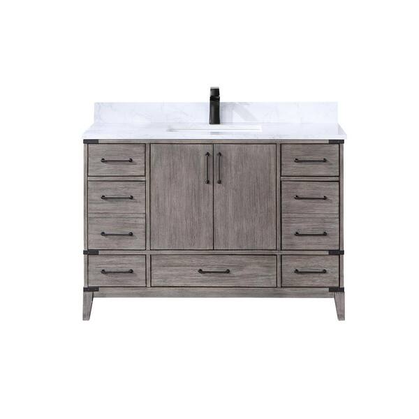 ROSWELL Zaragoza 48 in. W x 22 in. D x 34 in. H Bath Vanity in Classical Grey with White Composite Stone Top