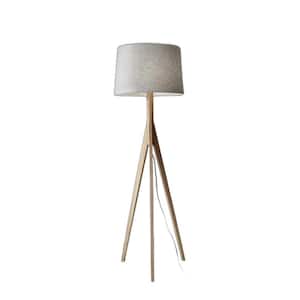 59.25 in. Natural 1 Light 1-Way (On/Off) Tripod Floor Lamp for Liviing Room with Cotton Round Shade
