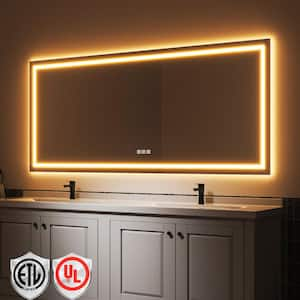 88 in. W x 38 in. H Rectangular Frameless LED Light Anti-Fog Bathroom Wall Mirror with Backlit and Front Light