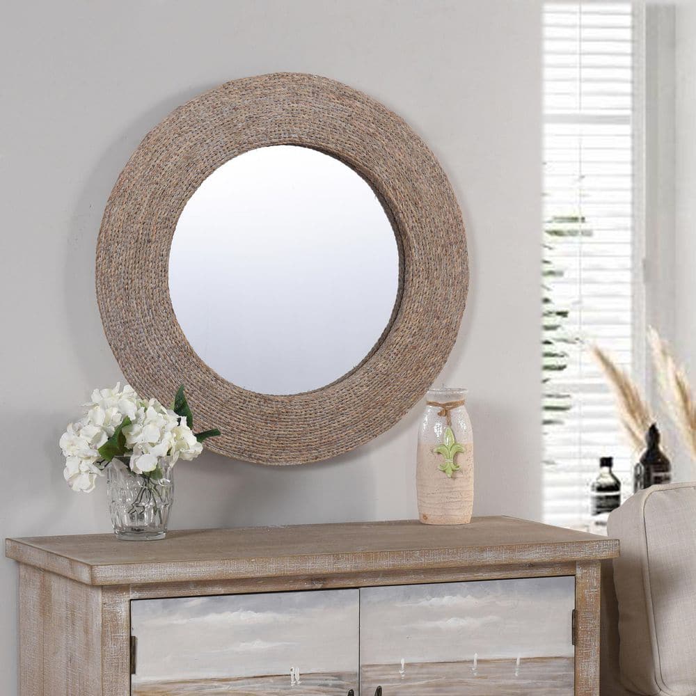 Handmade Grass Woven Wall Mirrors 16in Round Mirrors With Suspending Hook  Vintage Mirroring Tools In Bohemian Nordic And Rustic - AliExpress