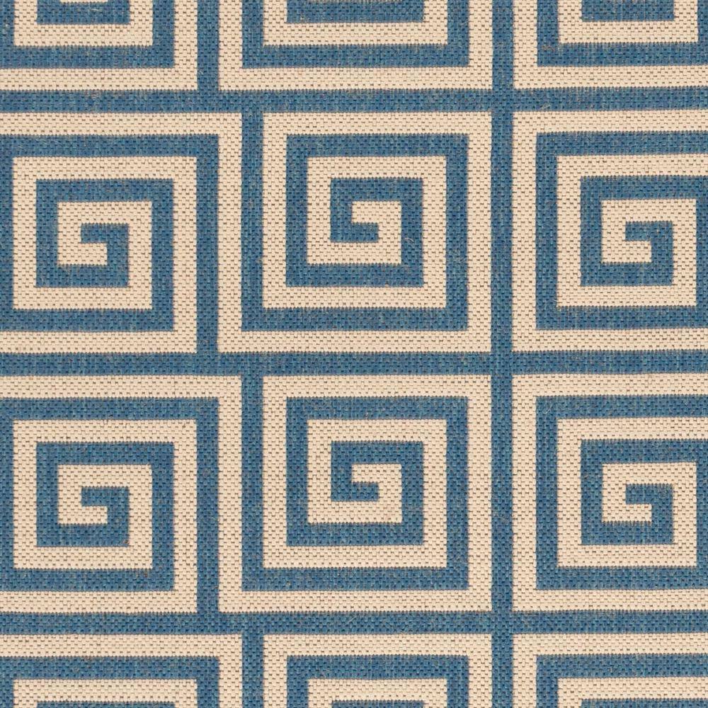 Cream and Blue Geometric 3' x 5' Stain-Resistant Synthetic Rug