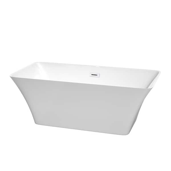 Wyndham Collection Tiffany 59 in. Acrylic Flatbottom Bathtub in White with Shiny White Trim