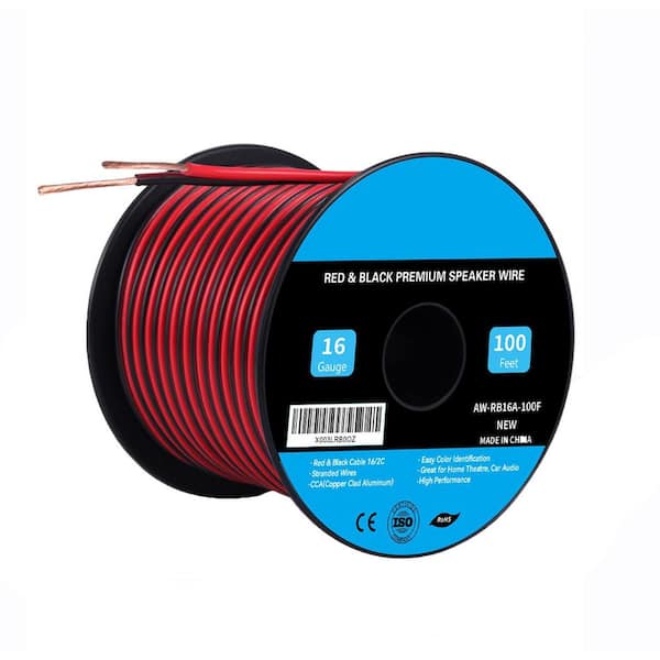 16-Gauge/2-Conductors Red Black Stranded Copper Clad Aluminum In-Wall Speaker Wire 100 ft.