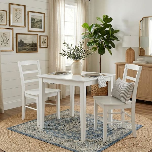 Emma 3-Piece 30 in. White Square Solid Wood Dining Set with Madrid Chairs