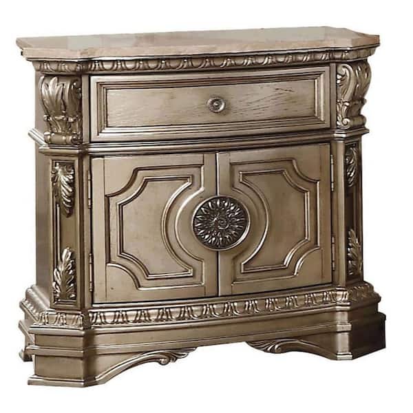 Acme Furniture Northville Antique Silver 1-Drawer 18 in. W Nightstand