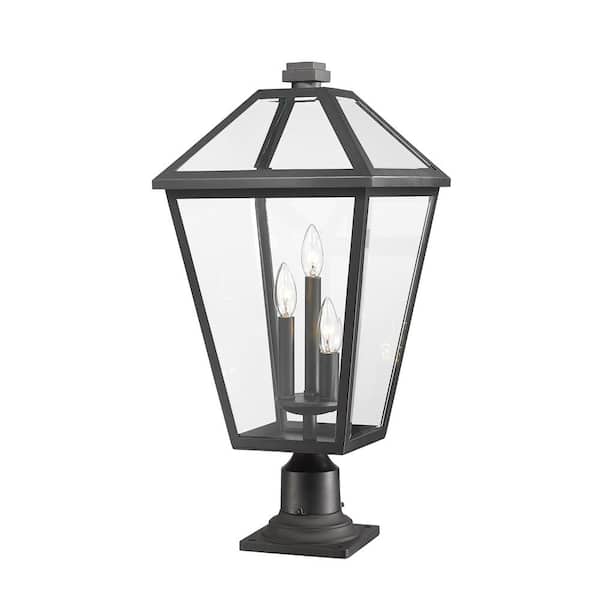 Unbranded Talbot 25 .75 in. 3-Light Black Metal Hardwired Outdoor Weather Resistant Pier Mount Light with No Bulb in.cluded
