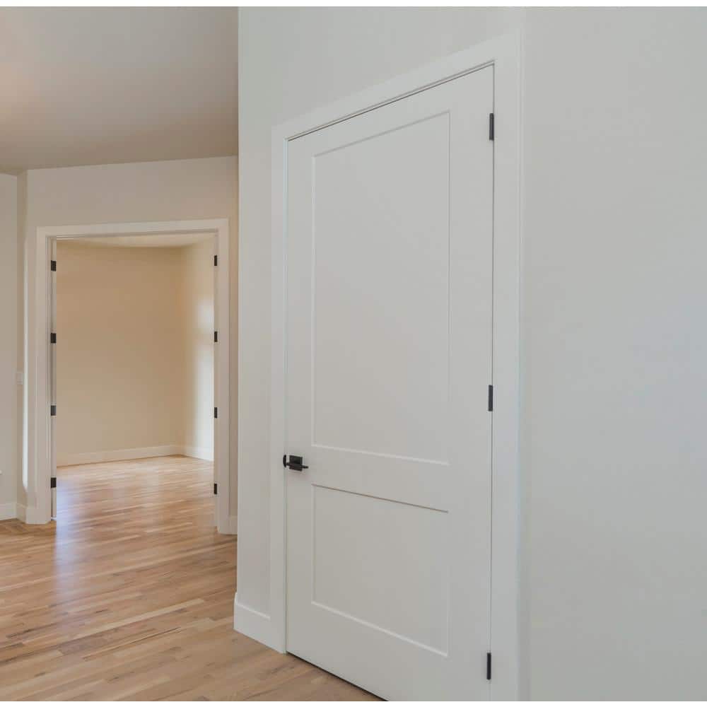 30 in. x 80 in. White Primed Solid Core Double Panel Prehung Door