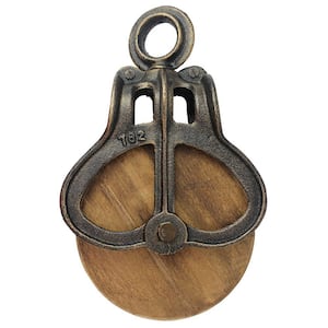 10.5 in. x 6.5 in. Large Scale Vintage Cast Iron and Wood Wheel Farm Pulley