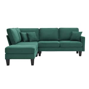 90 in. Square Arm Fabric L-shaped Sofa with Chaise Lounge in. Green