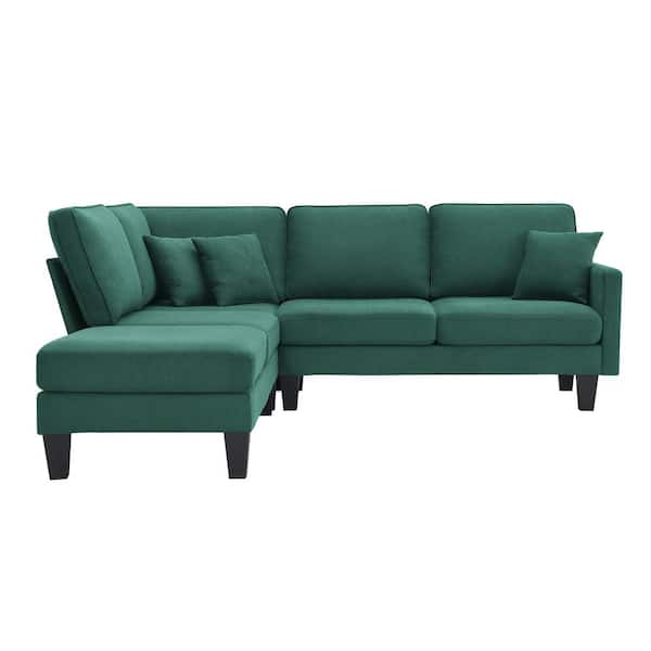 Polibi 90 in. Square Arm Fabric L-shaped Sofa with Chaise Lounge in. Green