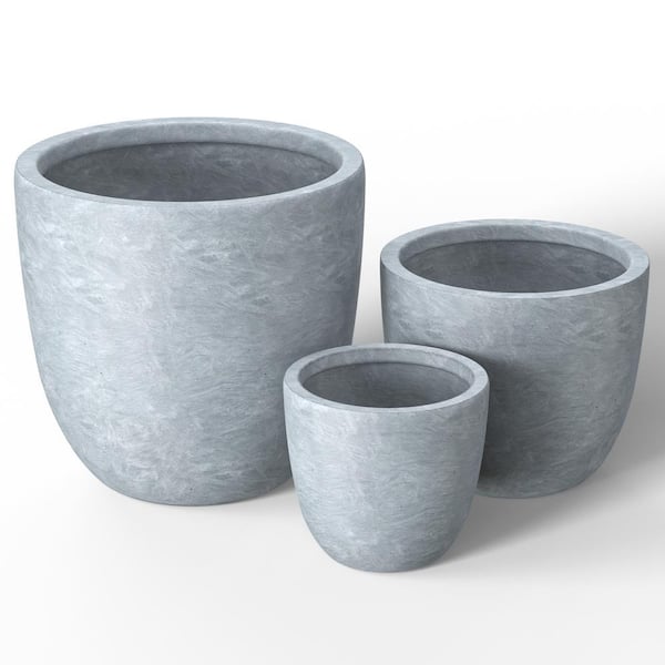 10in., 14in., 18in. Dia Soft Slate Extra Large Tall Round Concrete Plant Pot / Planter for Indoor & Outdoor Set of 3