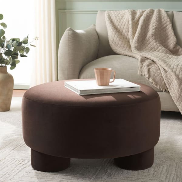 Naref Chocolate Velvet Round Cocktail Medium Ottoman