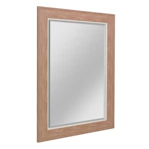 35.5 in. H x 29.5 in. W Coastal Textured Mat Lined Walnut Rectangle Frame Beveled Glass Bathroom Vanity Wall Mirror