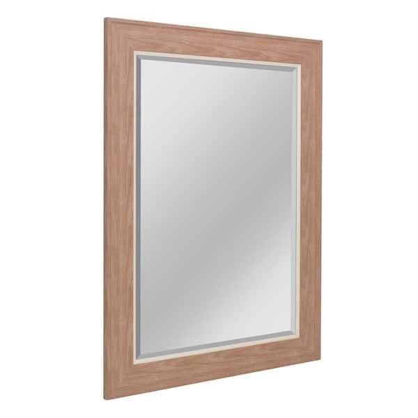 Deco Mirror 35.5 in. H x 29.5 in. W Coastal Textured Mat Lined Walnut Rectangle Frame Beveled Glass Bathroom Vanity Wall Mirror