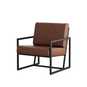 Brown PU Arm Chair with Metal Frame Extra-Thick Padded Backrest and Seat Cushion